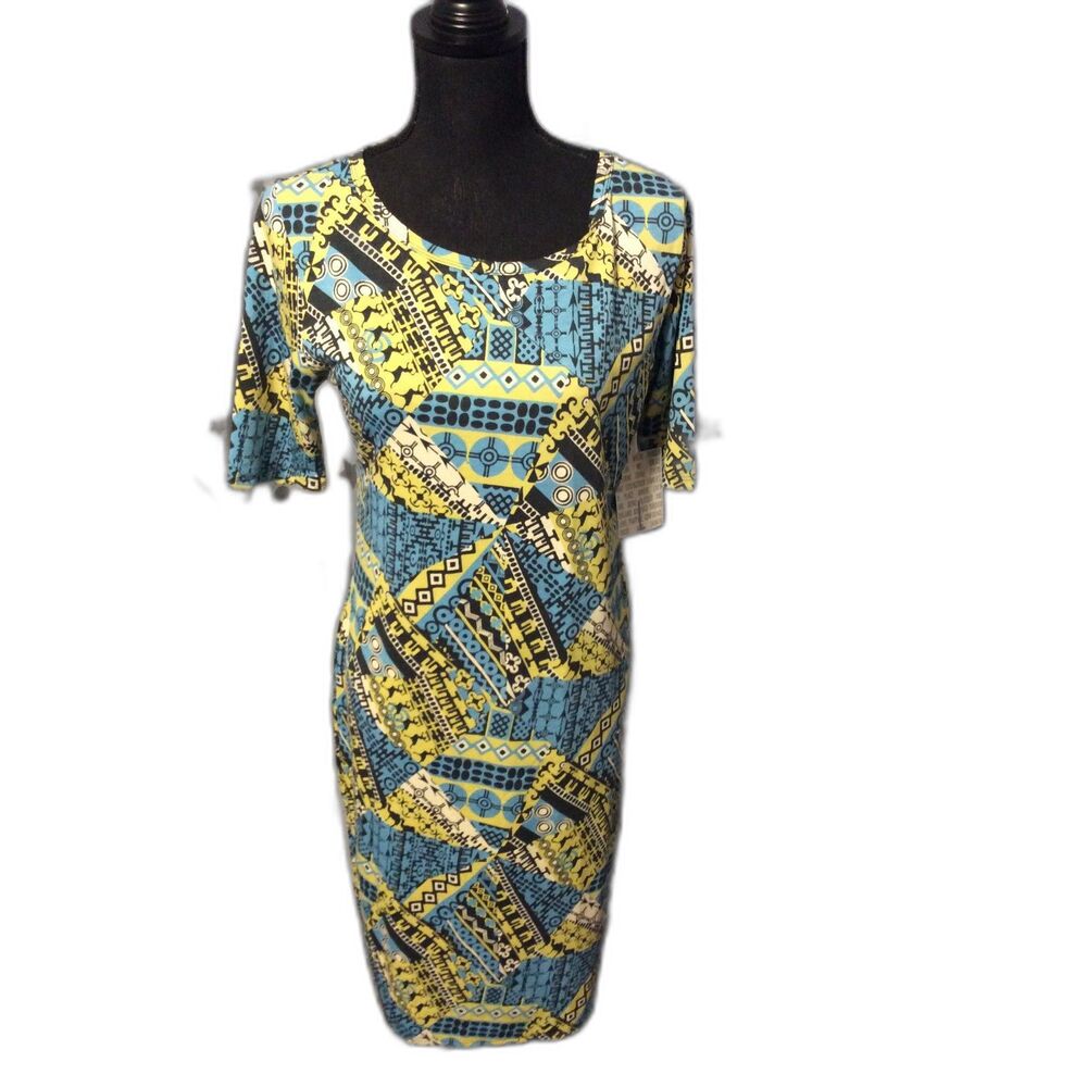 New NWT LuLaRoe Print Dress Stretch Julia Large L Short Sleeve